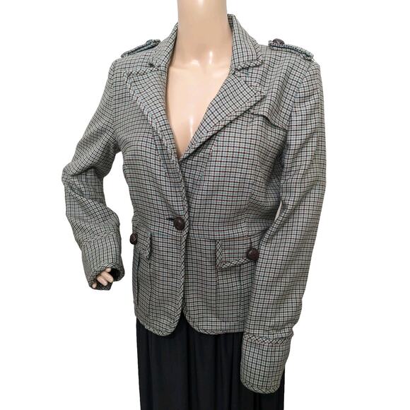 Y2K LAMB Gwen Stefani Wool Tweed Blazer 10 Teal Fitted Jacket 2008 *READ - Picture 1 of 11